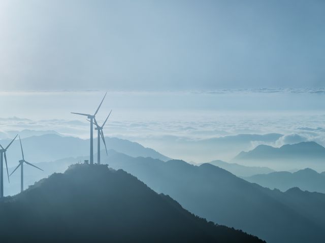 Wind turbines bij Blue Ridge Mountains, South Carolina