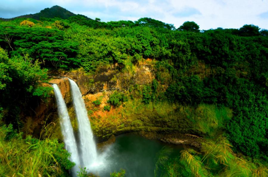 Double Waterfall In Kauai