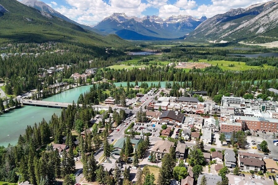 Luchtfoto van Banff Town, Alberta Canada