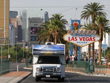 Rijdende camper door Las Vegas