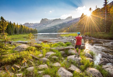 Hiking, Hell Roaring Lake, Sawtooth National Recreation Area, near Stanley