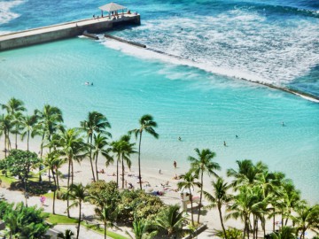 A Grand Panoramic Aerial View Of Honolulu , Waikiki