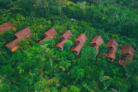 Luchtfoto van een casita met zwembad