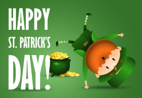 Happy St Patricks Day Belettering Vreugdevolle Leprechaun Pot Met Goud 74855 157