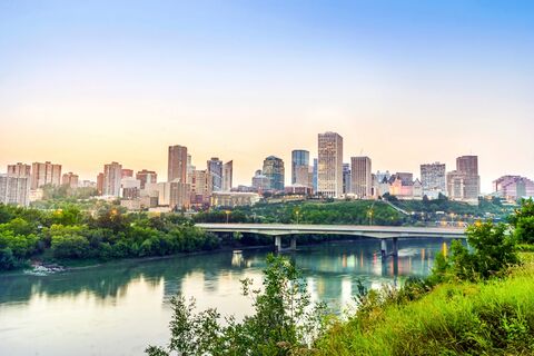 Edmonton centrum na zonsondergang, alberta, Canada