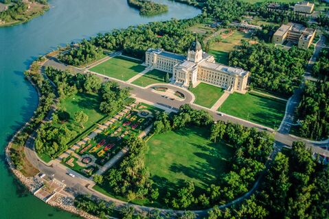 Luchtfoto van het wetgevende gebouw, Regina, Saskatchewan, Canada