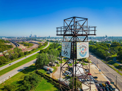 Uitzicht over Route 66 Historical Village, Oklahoma