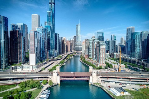 Drone foto van Chicago River