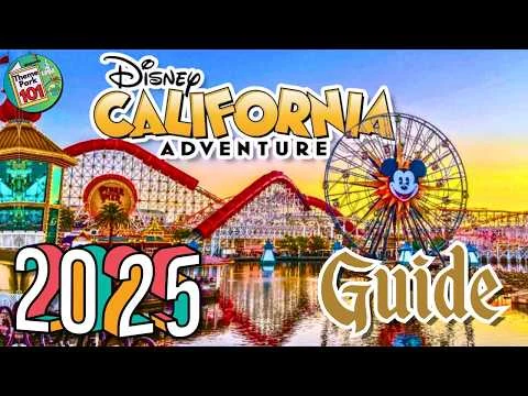 Videominiatuur met de tekst Disney California Adventure gids en een luchtfoto van het pretpark met een reuzenrad en achtbaan