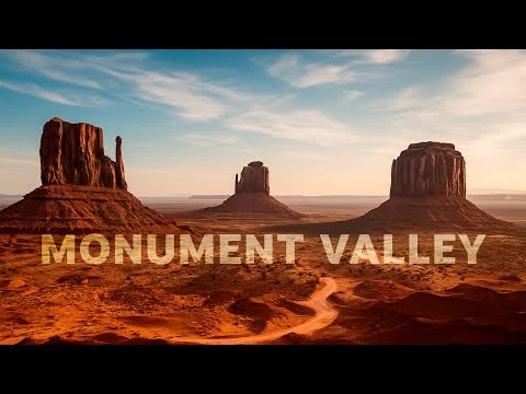 Uitzicht op de karakteristieke rode rotsformaties van Monument Valley in de woestijn onder een strakblauwe lucht