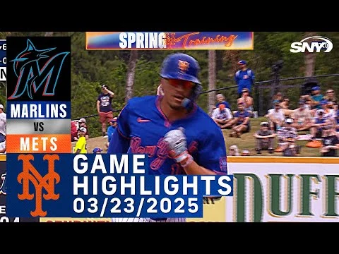 Videominiatuur van een honkbalspeler van de New York Mets die naar het eerste honk rent, met de tekst wedstrijdhoogtepunten