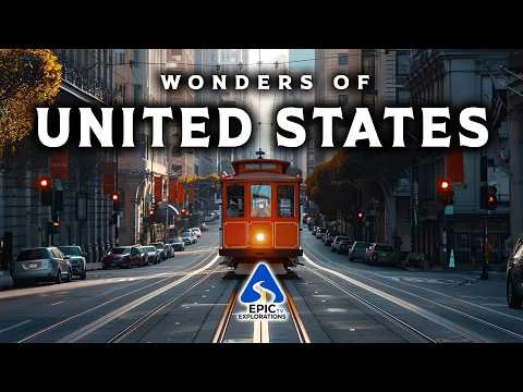 Videothumbnail met een rode kabeltram op een straat in San Francisco in de schemering en de tekst wonders of United States
